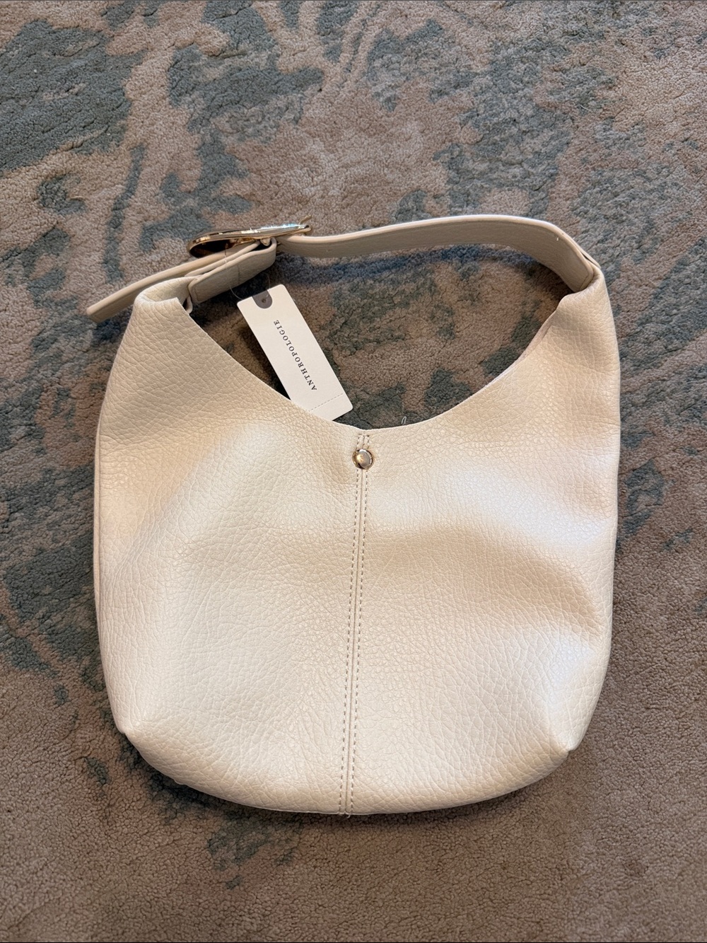 Anthropologie Ivory Pebbled Leather Bag